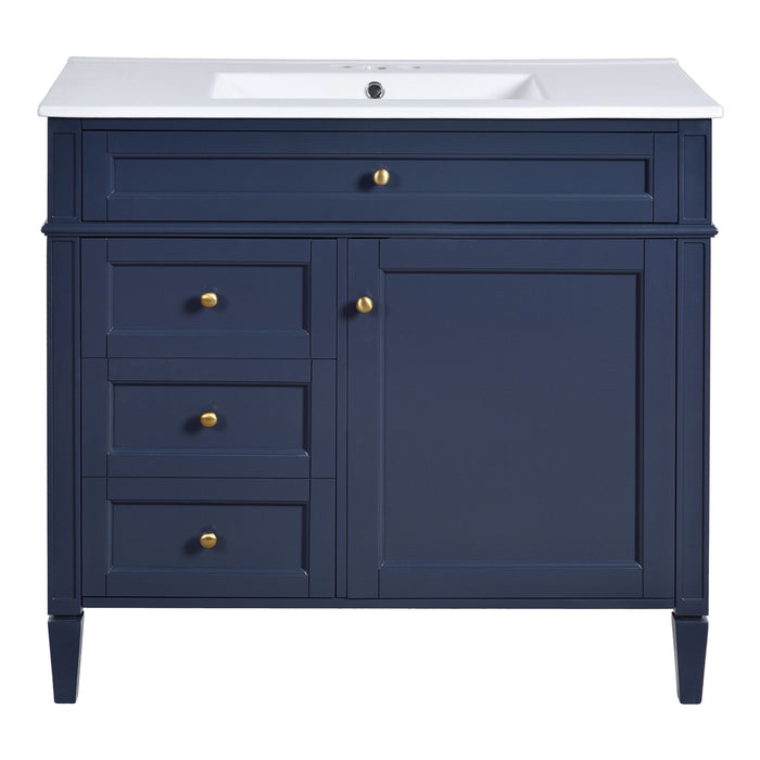 Bathroom Vanity With Top Sink, Modern Bathroom Storage Cabinet, 2 Drawers And A Tip-Out Drawer, Single Sink Bathroom Vanity - Blue