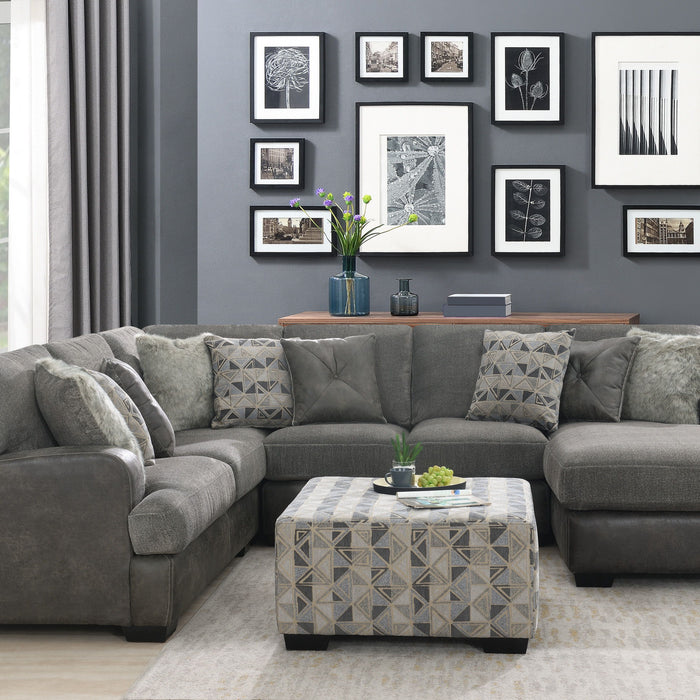 Berlin - 4 Piece Sectional - Gray Herringbone & Sanded Microfiber - Fabric