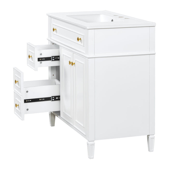 Bathroom Vanity With Sink, 3 Drawers & 2 Doors