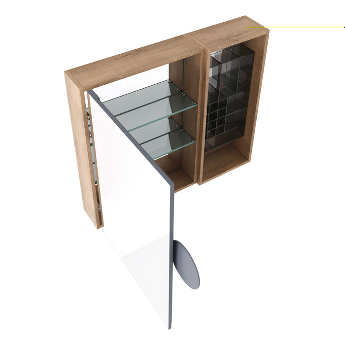 Wall Mounted Bathroom Mirror Cabinet With Adjustable Shelves - Imitative Oak