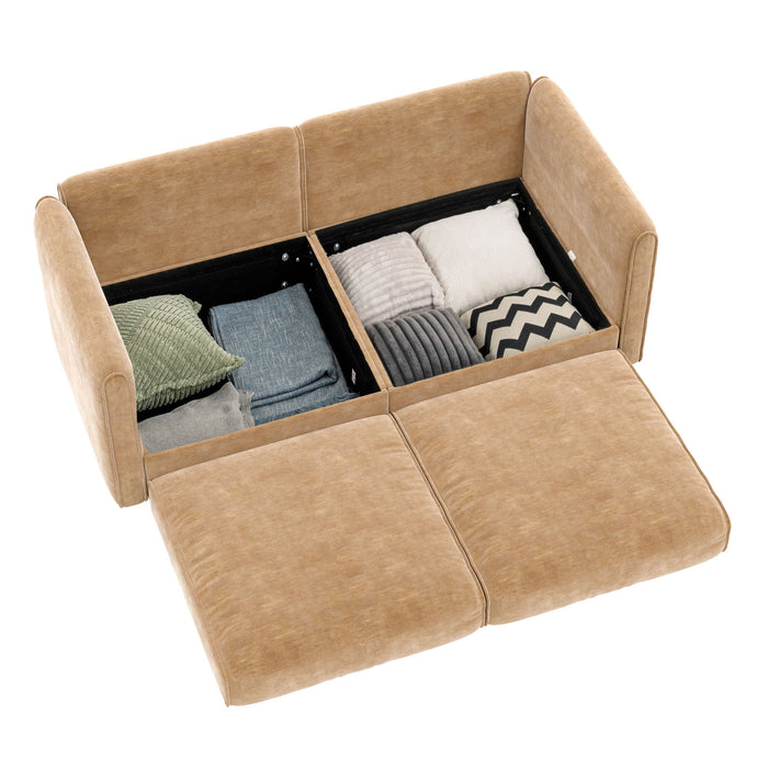 Stylish Chenille Sofa With Storage Seat And Cylindrical Backrest