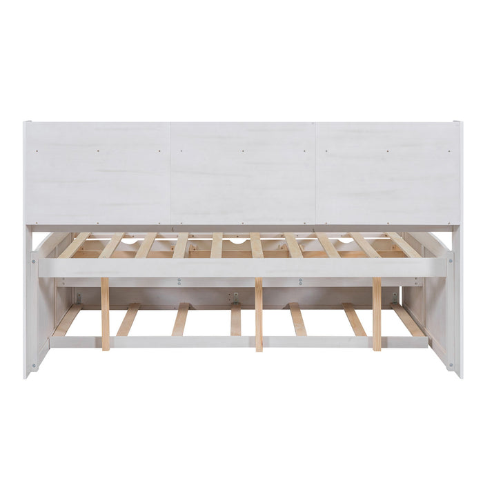 Captain Bed With Built In Bookshelves, 3 Storage Drawers, And Trundle