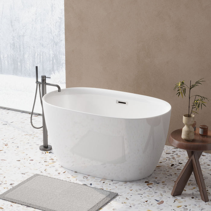 Freestanding Oval Bathtub With Overflow And Pop Up Drain, Double Walled Design - Gloss White