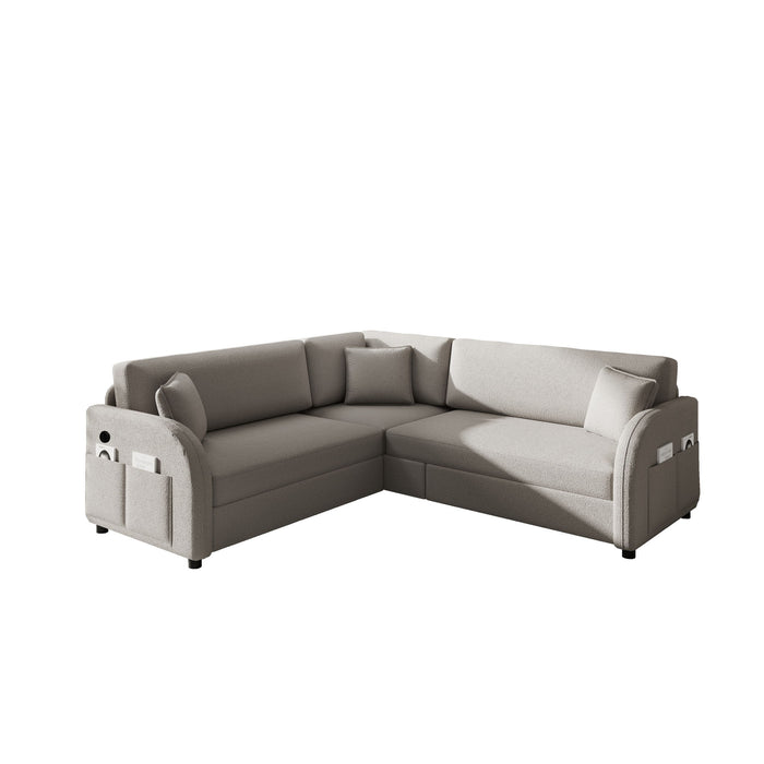 L-Shaped Couch With Pull-Out Bed, Oversize Convertible Sleeper Sofa With Side Pocket & USB Port