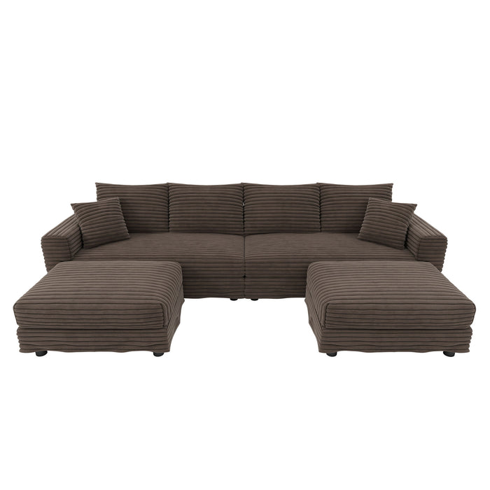 Deep Seat Convertible Sofa With Soft Pillows And Ottomans