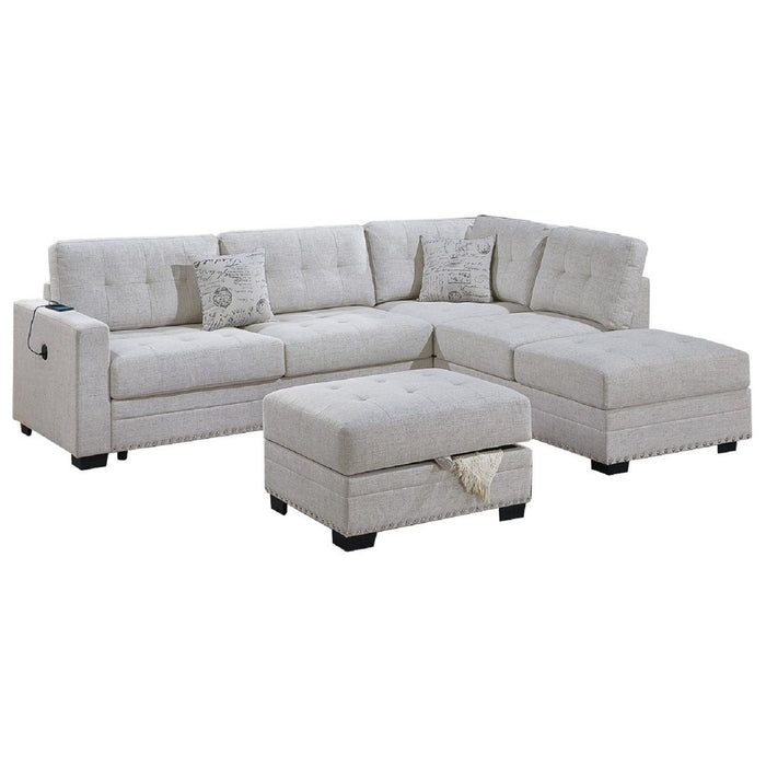 L - Shaped Sectional Sofa Set With Storage Ottoman, Tufted Upholstery Nailhead Trim