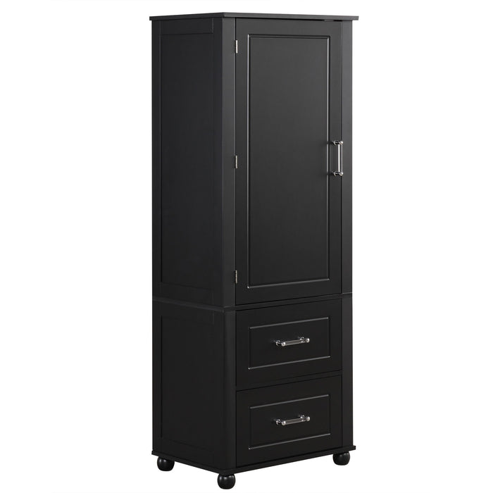 Tall Freestanding Bathroom Storage Cabinet With 2 Drawers And Adjustable Shelf