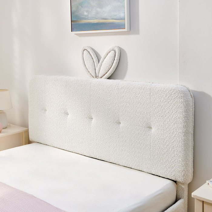 Upholstered Bed With Oversized Rabbit Ear Headboard, LED Lights & 4 Storage Drawers