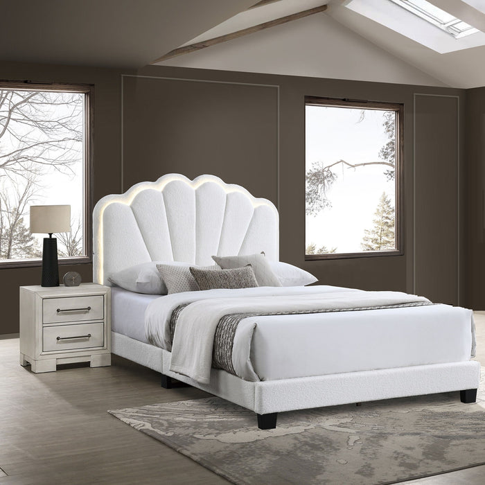 Bed With Floral Design Headboard And Built In LED Lighting