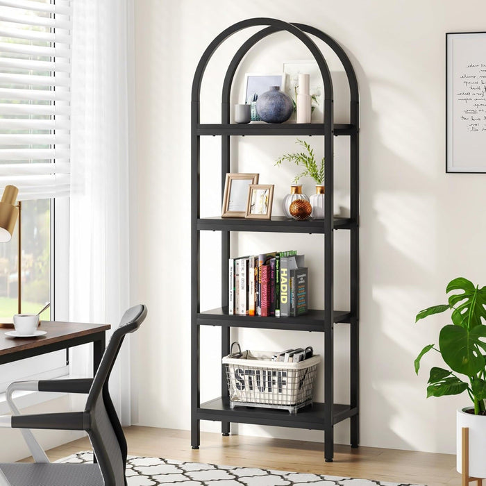 Tall 4 Tier Arched Open Bookshelf Storage Rack - Black
