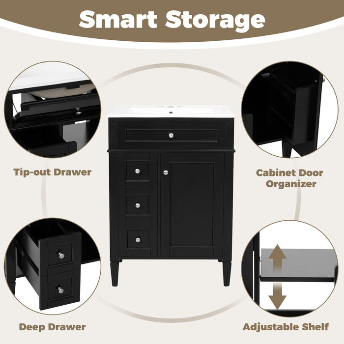 Bathroom Vanity With Top Sink, Storage Cabinet With 2 Drawers And Tip-Out Drawer