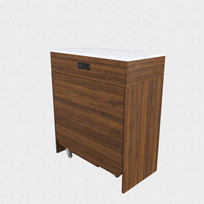 Extendable Dining Table With Power Socket, Lockable Casters, Storage Cabinet, Pull Out Kitchen Island - Natural Walnut