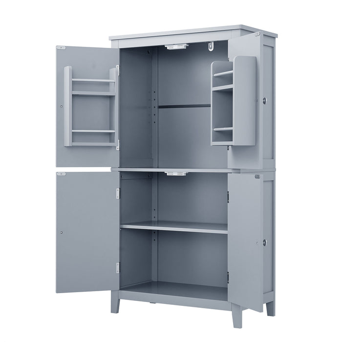 Elegant Bathroom Floor Storage Cabinet With 4 Doors, Adjustable Shelves