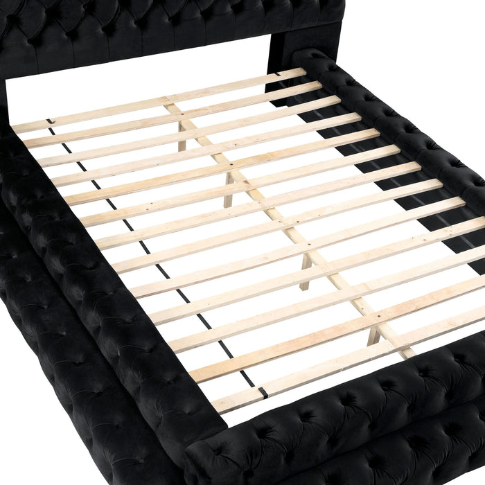 Tufted Oversized Headboard Platform Bed With Fully Upholstered Frame