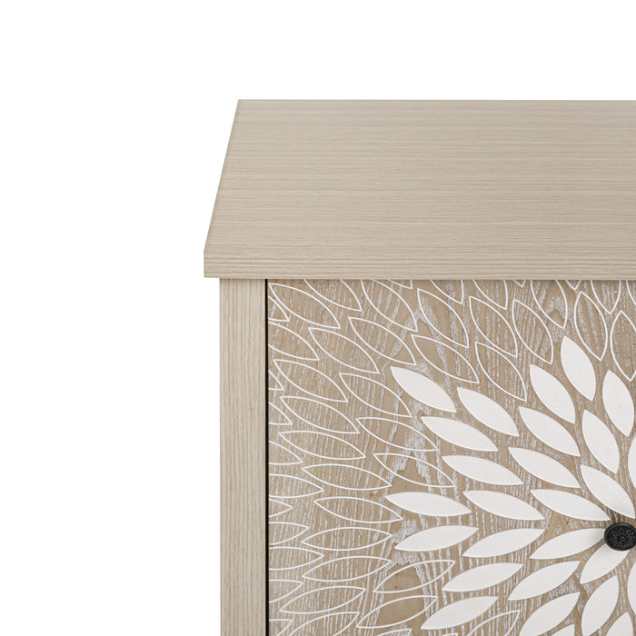 2 Door Carved Storage Cabinet With Adjustable Shelf, Accent Furniture