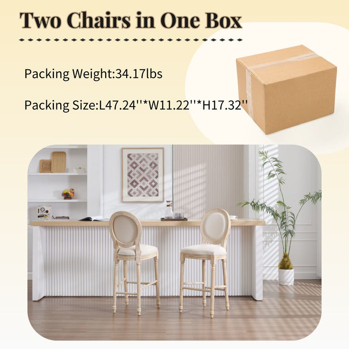 French Country Bar Chairs & Round Back (Set of 2)