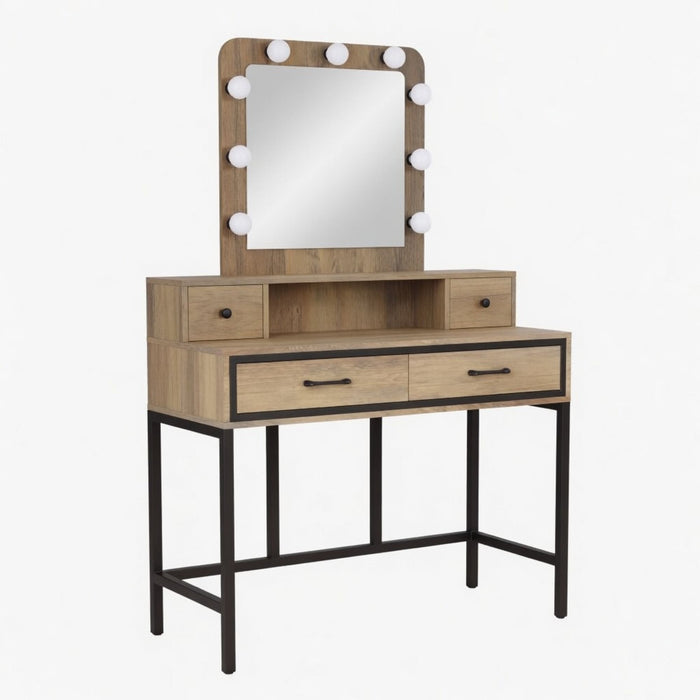 Vanity Desk With 3 Color Lighted Mirror And 4 Drawers