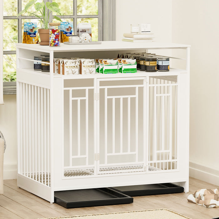 Wooden Dog Crate Furniture With Divider And Storage - White
