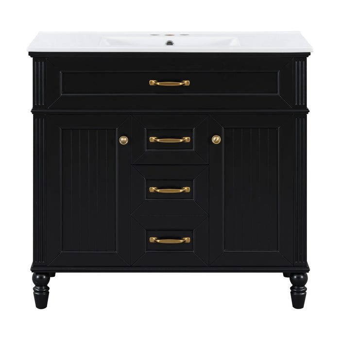Bathroom Vanity With Sink, Flip-Out Top Drawer, Soft Close Doors, 2 Storage Drawers
