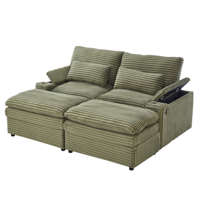 Convertible Loveseat Sofa With Storage And USB Ports - Green
