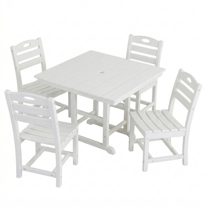 Outdoor Patio Dining Set, Square Table With Umbrella Hole And Armless Chairs