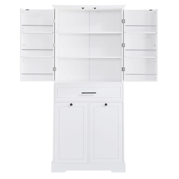 Freestanding Bathroom Storage Cabinet With Doors, Drawers, And Tilt Out Laundry Hamper - White