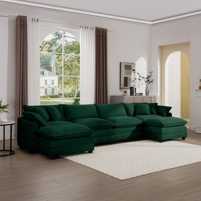 Modern Modular Cushion Sofa With Ottoman, Low Back, Deep Seating Sofa Set