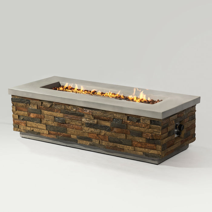 60" Propane Gas Fire Pit Table, 60000 Btu Rectangular Concrete Fire Pit For Outside Patio Deck Garden Backyard - Sandstone