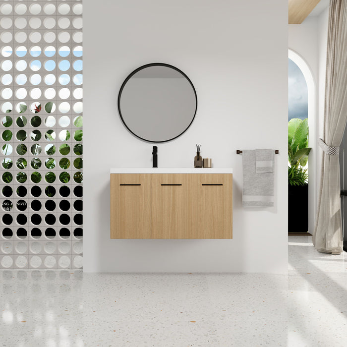 Wall Mounted Floating Bathroom Vanity With Sink, 3 Door Modular Cabinet