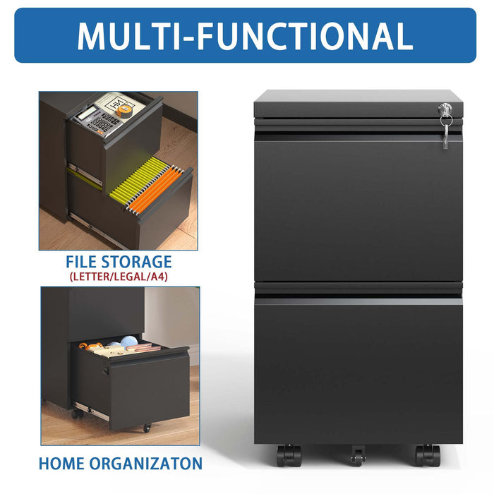 Metal Drawer Mobile File Cabinet With Lock For Home Office Organizer