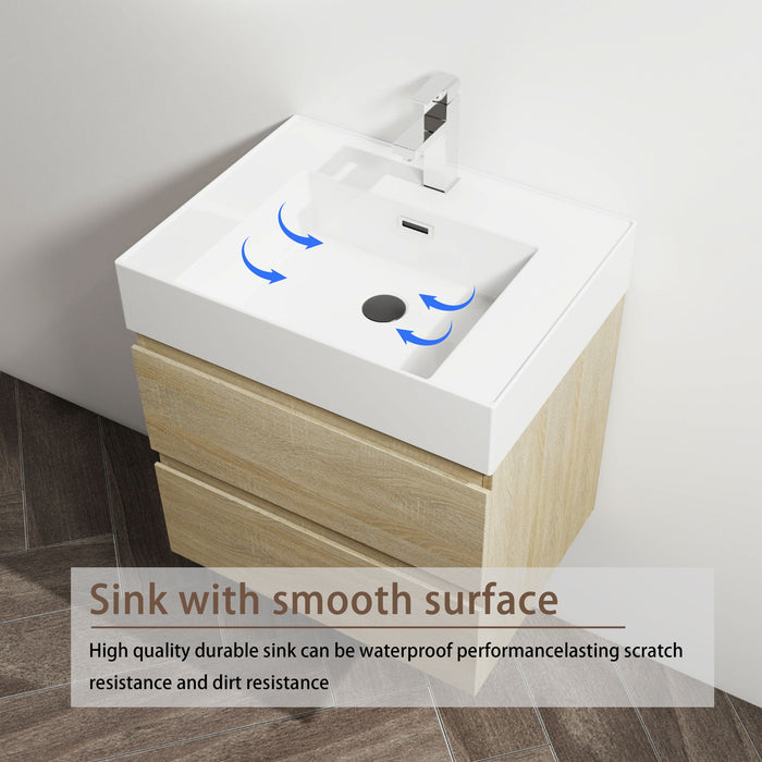 Wall Mounted Bathroom Vanity And Sink, 2 Soft Close Drawers