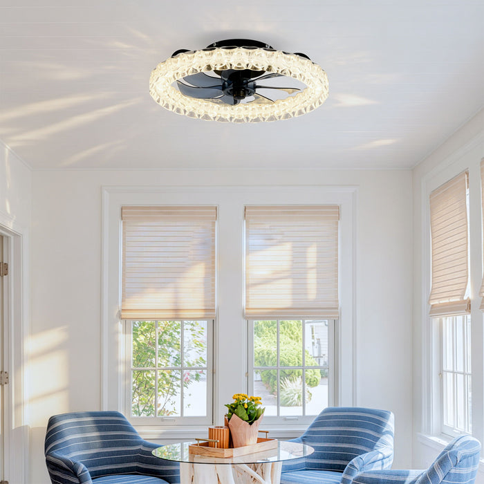 LED Light Source And Remote Control, 3000 - 6500K Dimmable Flush Mount LED Fan Light, 6 Speeds, Quiet DC Motor - Matte Black