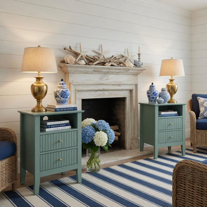 Fluted Nightstand With 2 Drawers