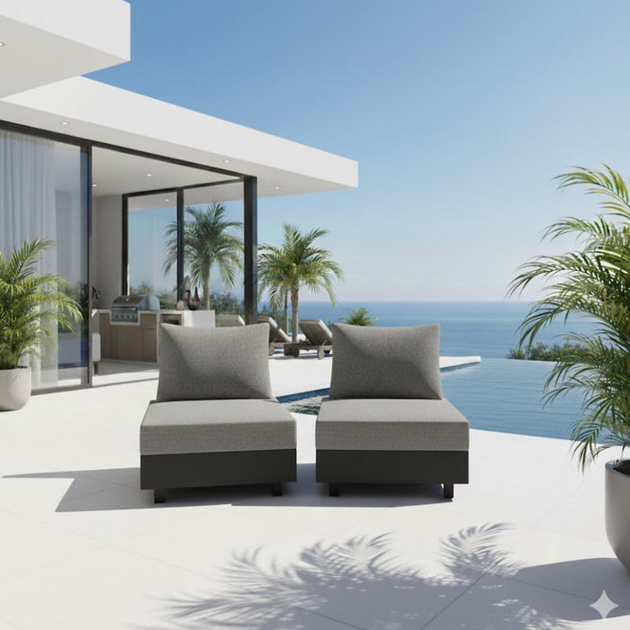 Modular Armless Chairs With Coffee Table For Garden (Set of 2) - Gray