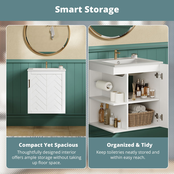 Modern Wall Mounted Bathroom Cabinet With Side Shelf And Ceramic Sink