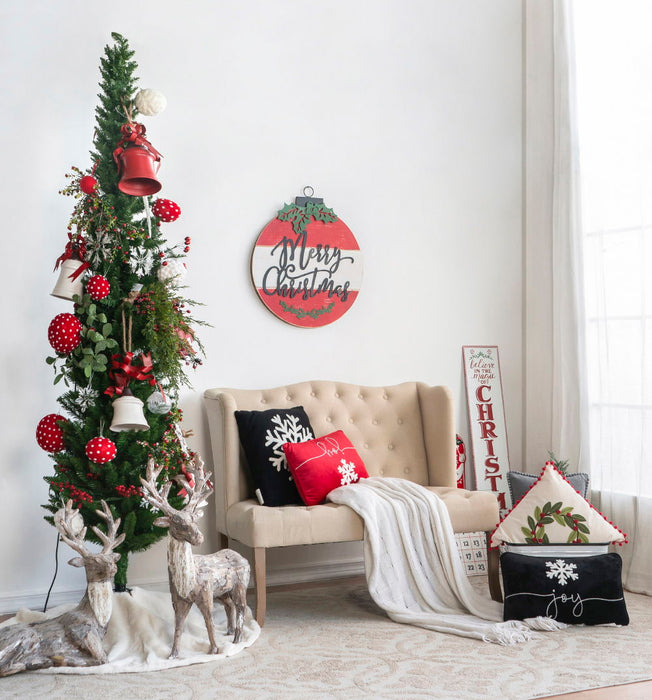 Velvet Pillow With Embroidered Joy And Frosty Snowflake, For Christmas Halloween Holiday Decor (Set of 2)