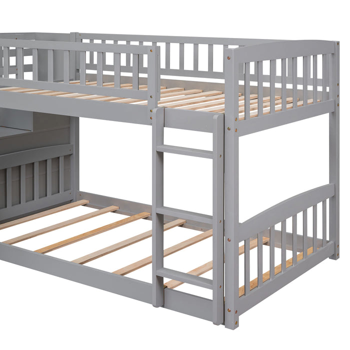Twin Over Twin Bunk Stairway Bed With 2 Drawers And Slide - Gray