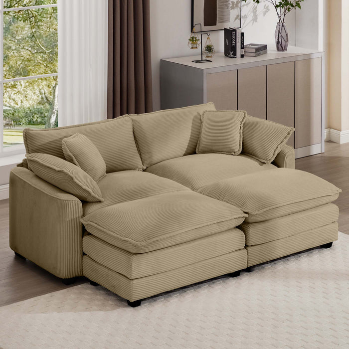 Oversized Modular Cushion Sofa With Ottoman, Low Back, Deep Seating Sofa Set