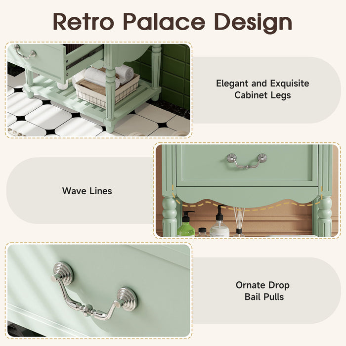 Wave Design Bathroom Vanity With Sink, 2 Drawers And Open Shelf