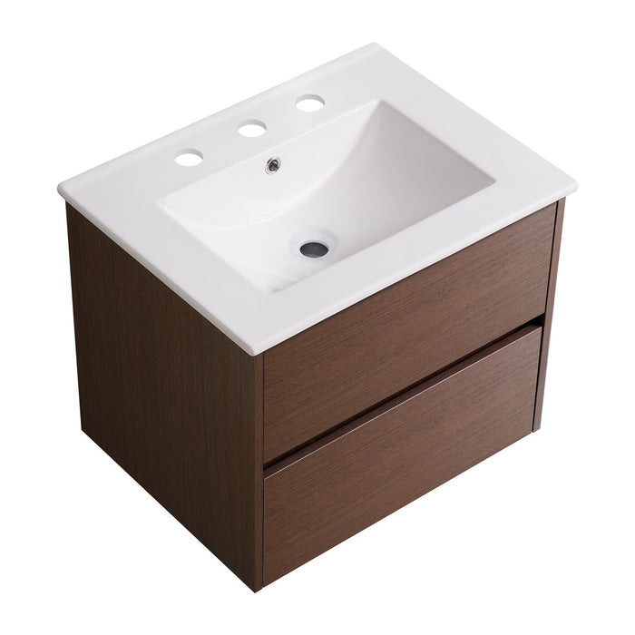 Bathroom Vanity With Basin Wall Hang Storage - Brown / Brown / White