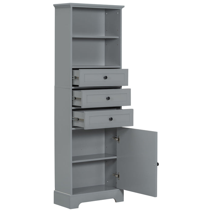 Tall Storage Cabinet With 3 Drawers And Adjustable Shelves For Bathroom