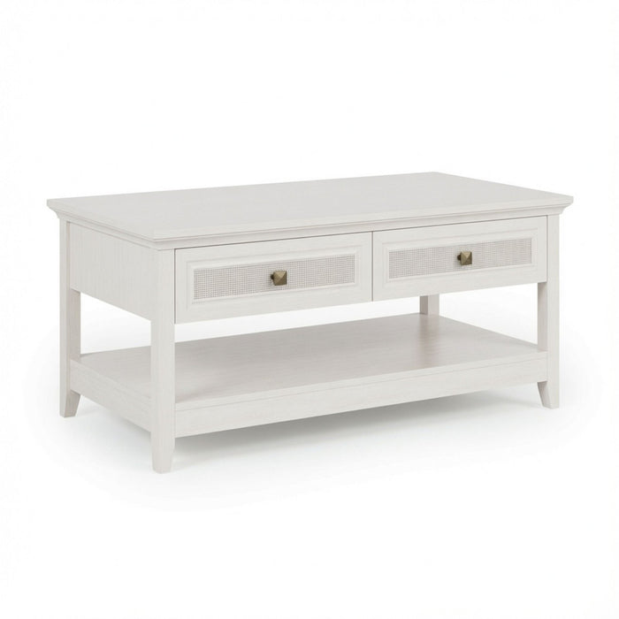 Coffee Table With Drawers & Storage Shelf - White