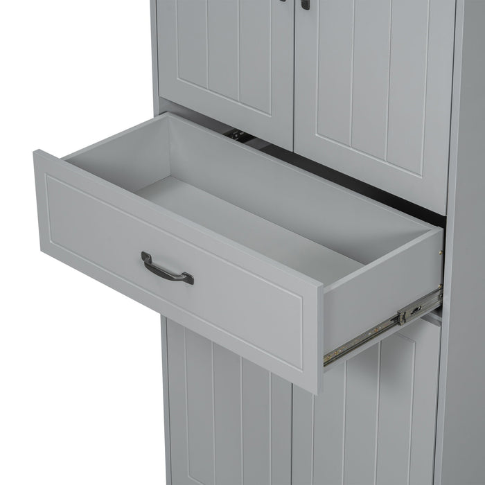 Modern Bathroom Storage Cabinet With Two Laundry Baskets, One Drawer, Adjustable Shelf