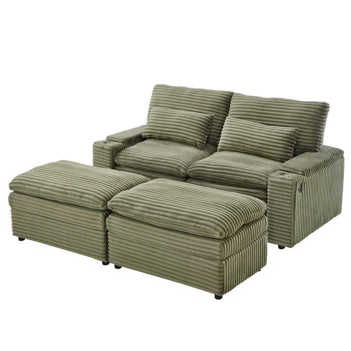 Convertible Loveseat Sofa With Storage And USB Ports - Green