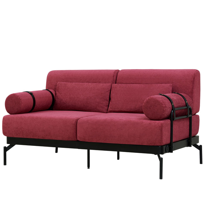Modern Loveseat Sofa 2 Seater With USB Ports, Cylindrical Armrests