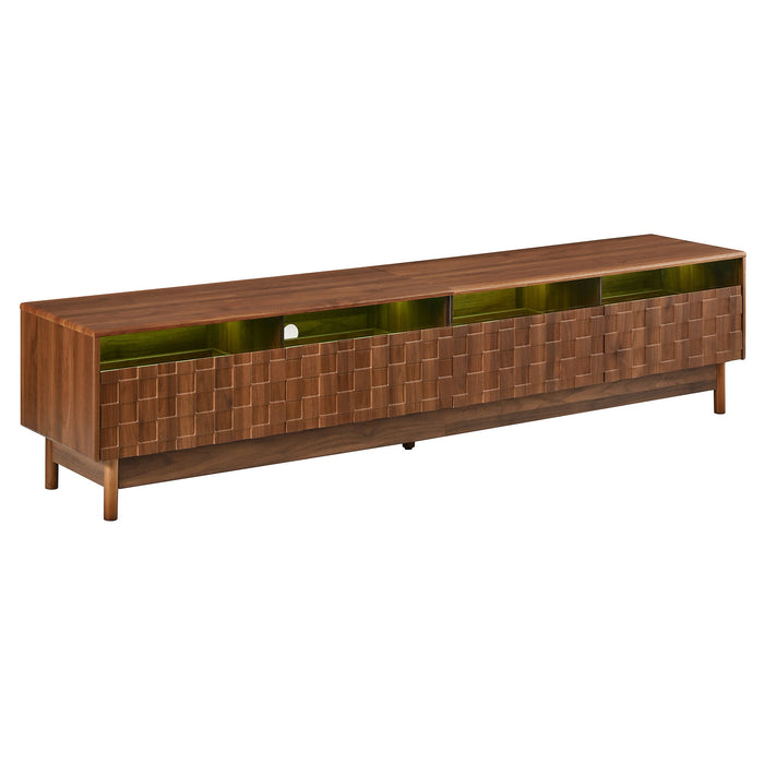 TV Stand With LED Lights And Glass Drawers For Living Room - Walnut