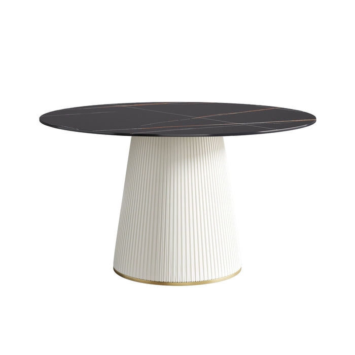 Modern Artificial Stone Round Plywood Base Dining Table, Can Accommodate 6 People, (Not Including Chairs) - Black / Beige