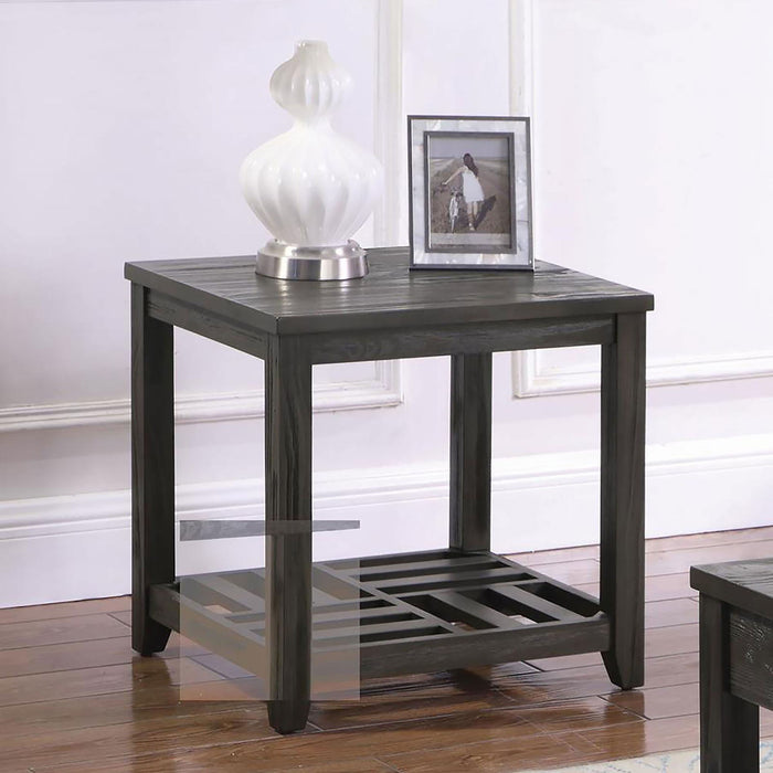 Rectangular End Table With Plank Shelf - Gray