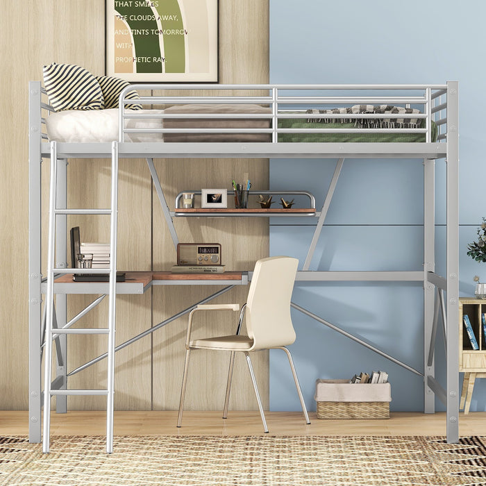 Loft Bed With Desk And Shelf, Modern Design