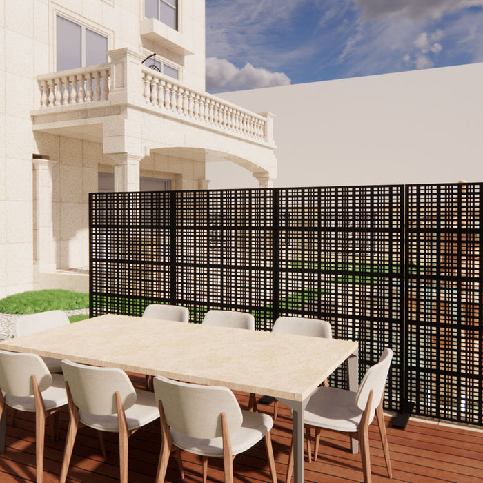 Outdoor And Indoor Divider With Freestanding Decorative Privacy Screen - Black